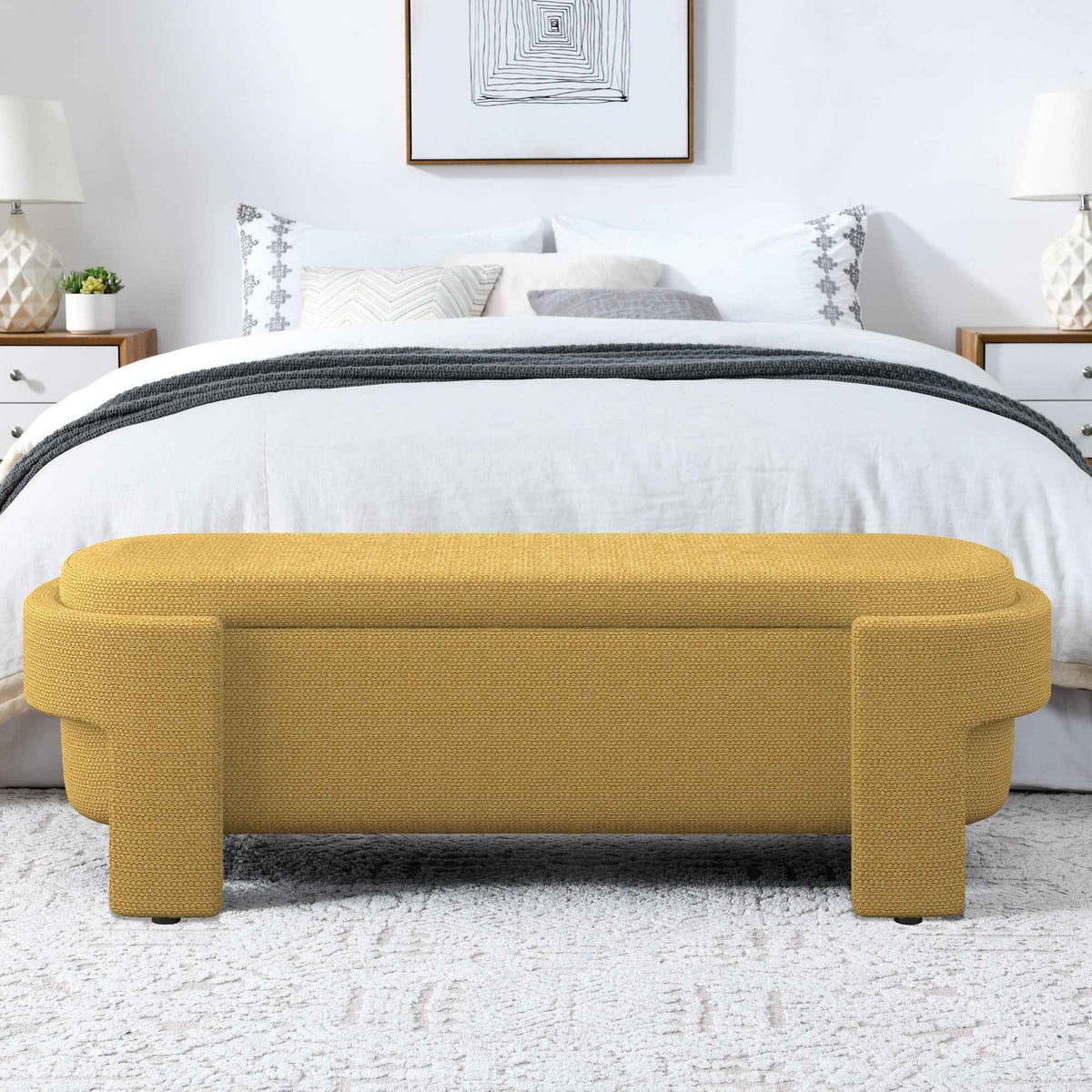 Linen Fabric Upholstered Bench with Large Storage Space for the Living