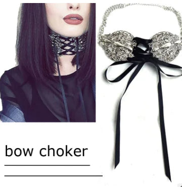 Vintage Silver Floral Lace-Up Women's Choker Necklace