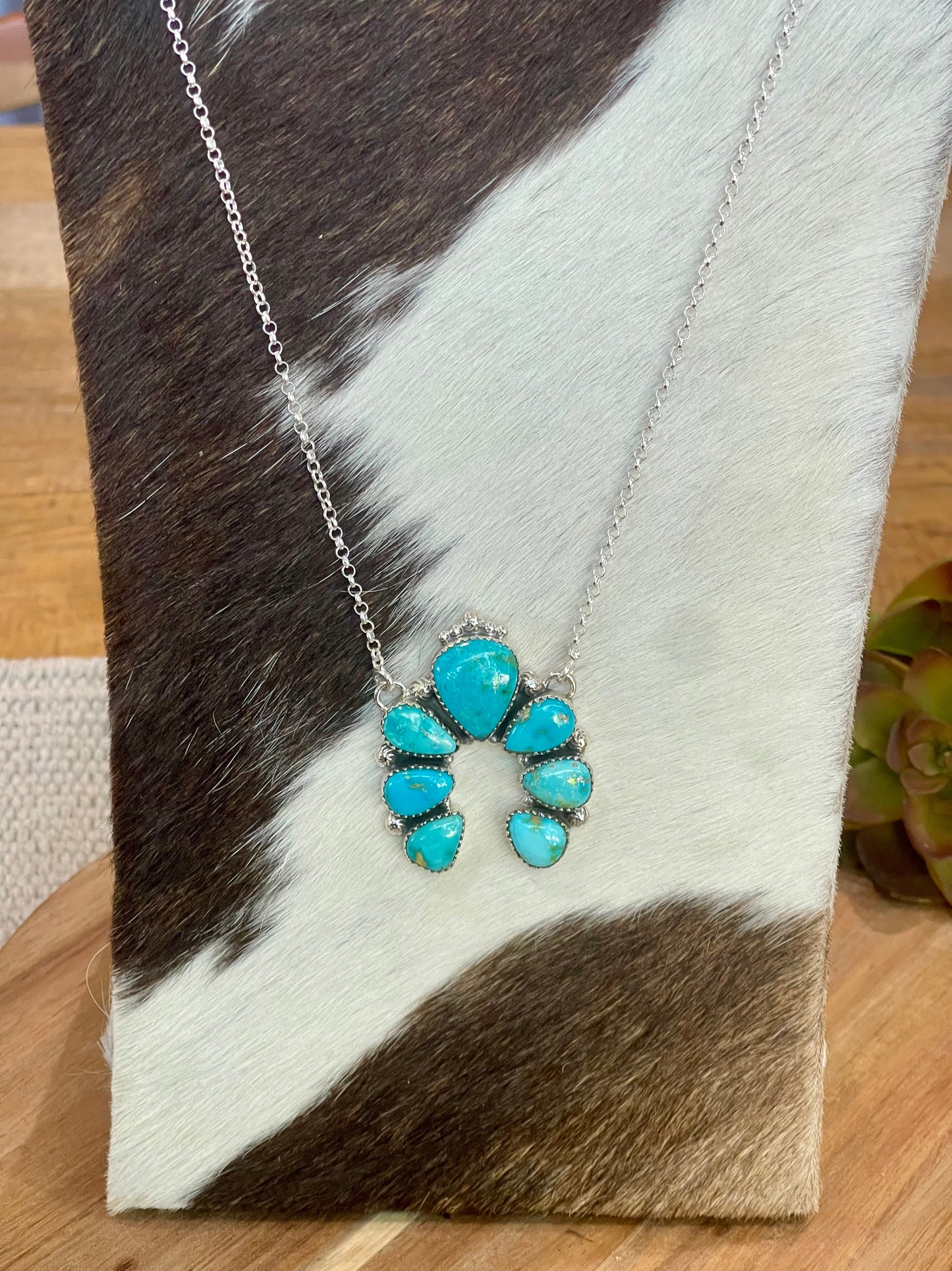 Handmade Sterling Silver & Sonoran Mountain Turquoise Naja Cluster Necklace