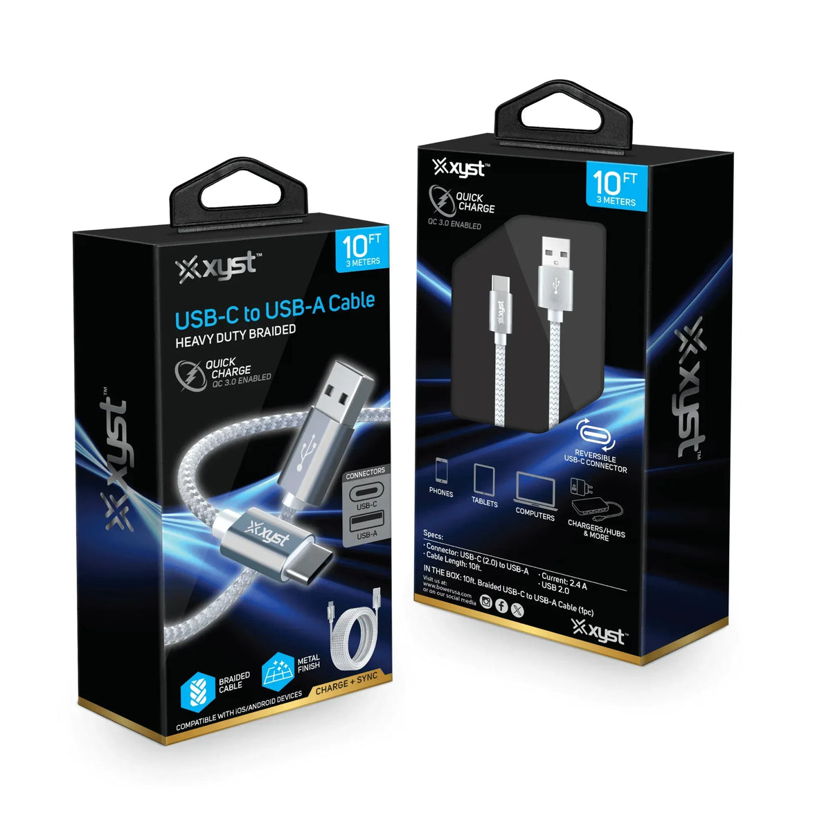 Xyst Charge and Sync USB to USB-C Braided Cable 10Ft - Trustymall