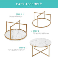 Round Coffee Table With Faux Marble Top Cross Leg Design
