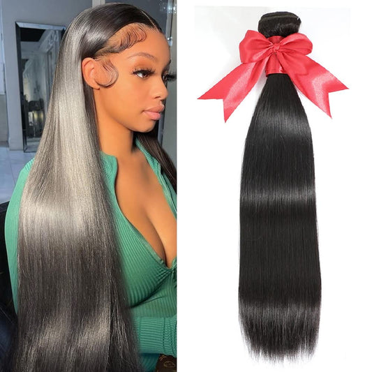 10A Brazilian Straight Hair Bundles 30 Inch 1 Single Bundle Human Hair 100% Unprocessed Virgin Raw Remy Human Hair Weave Bundles Natural Black 100g