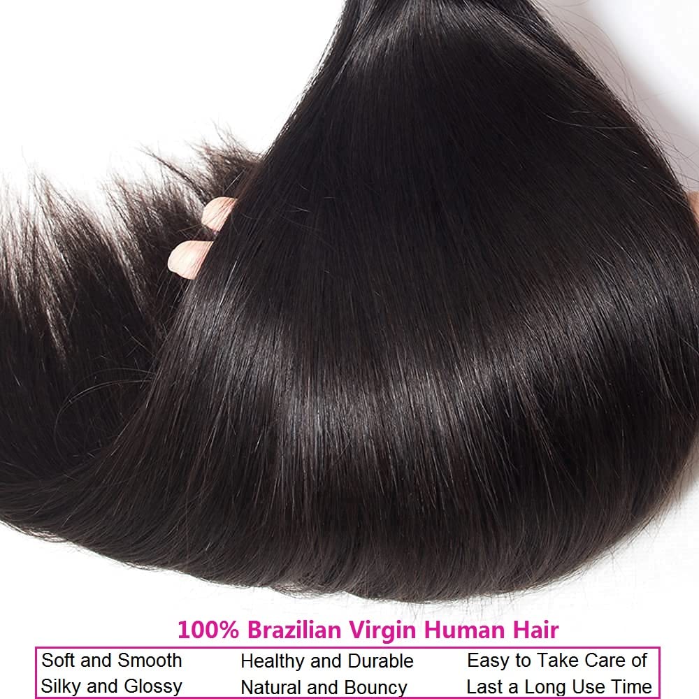 10A Brazilian Straight Human Hair 3 Bundles 18 20 22 Inch Straight Bundles Human Hair 100% Unprocessed Virgin Hair Weave Bundles Deals Hair 1B Black