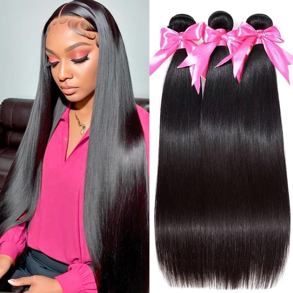 10A Brazilian Straight Human Hair 3 Bundles 18 20 22 Inch Straight Bundles Human Hair 100% Unprocessed Virgin Hair Weave Bundles Deals Hair 1B Black