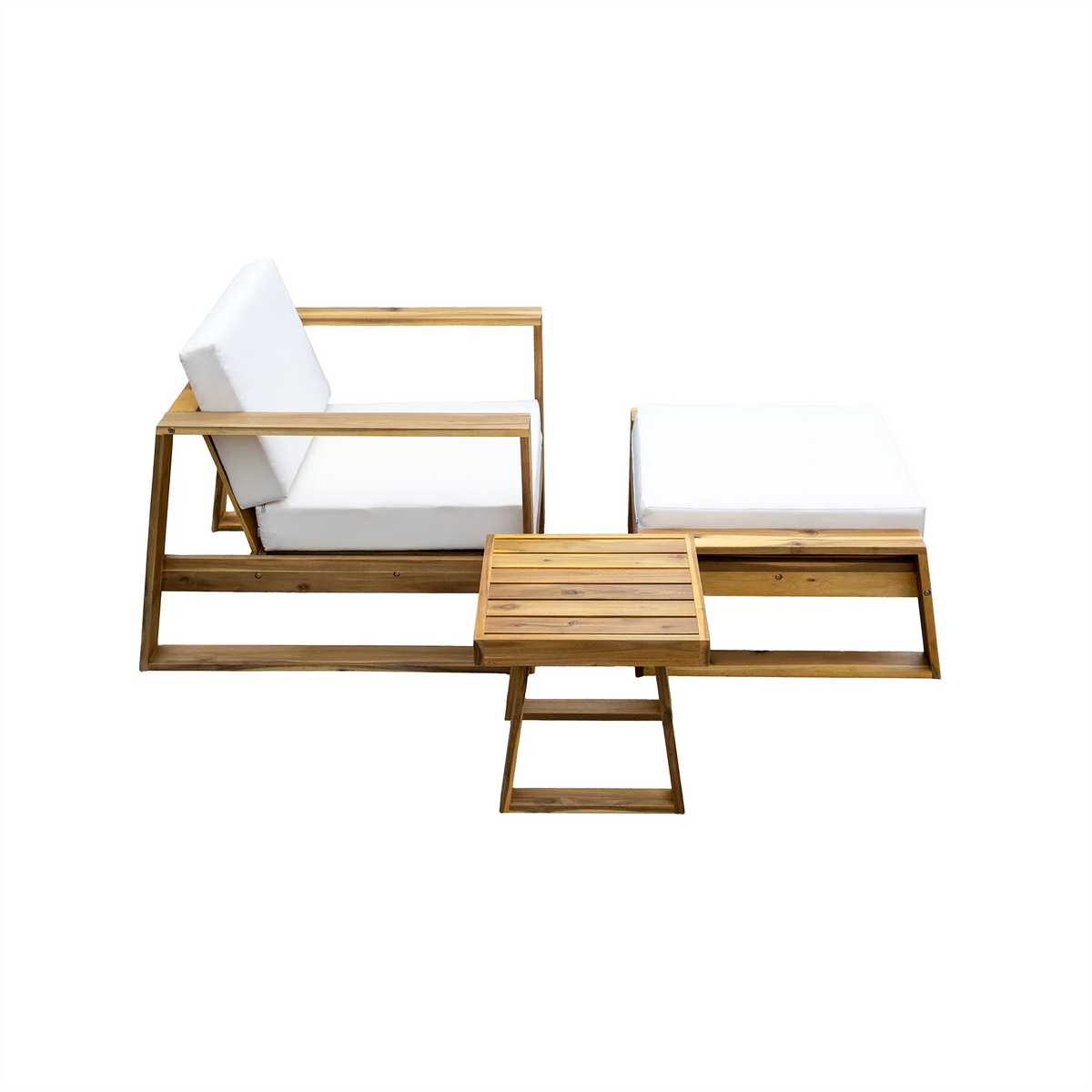 Detailed image of beige cushion stitching on outdoor lounge chair