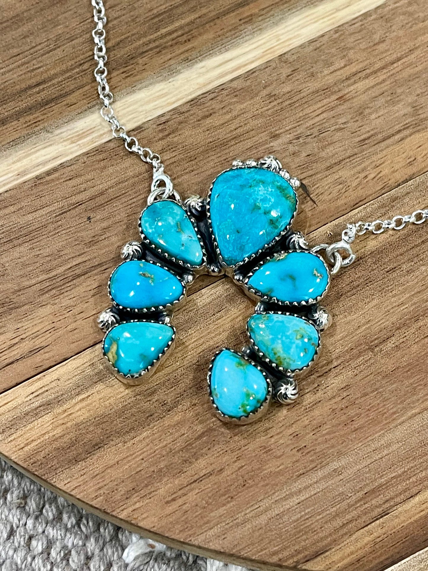Handmade Sterling Silver & Sonoran Mountain Turquoise Naja Cluster Necklace