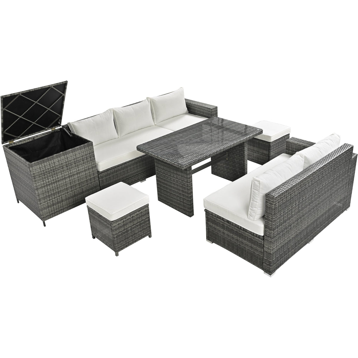 Outdoor 6-Piece All Weather PE Rattan Sofa Set, Garden Patio Wicker