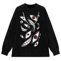 Harajuku Anime Eyes Graphic Washed T-Shirt Men Streetwear Cotton Tee
