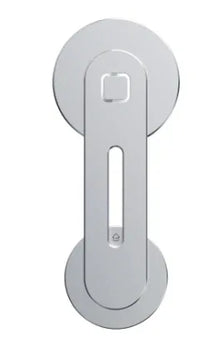 Magnetic phone mount adhered to laptop with a user interacting with both devices.