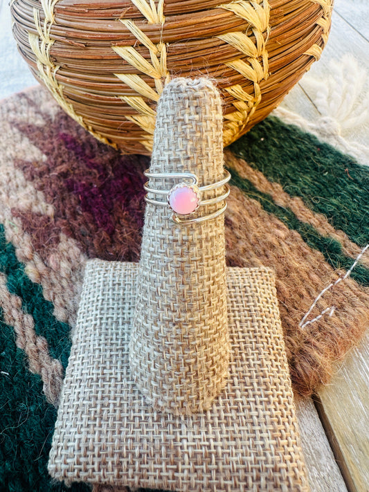 Handcrafted Queen Pink Conch & Sterling Silver Twisted Band Ring