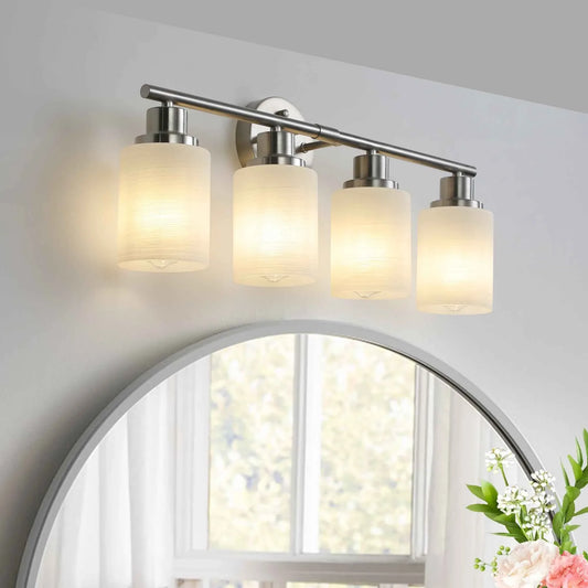 Modern 4-Light Vanity Wall Sconce, Brushed Nickel Finish with Frosted