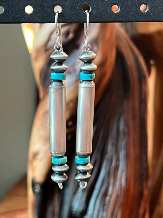 Handcrafted Sterling Silver and Turquoise Beaded Dangle Earrings by Crystal Haley