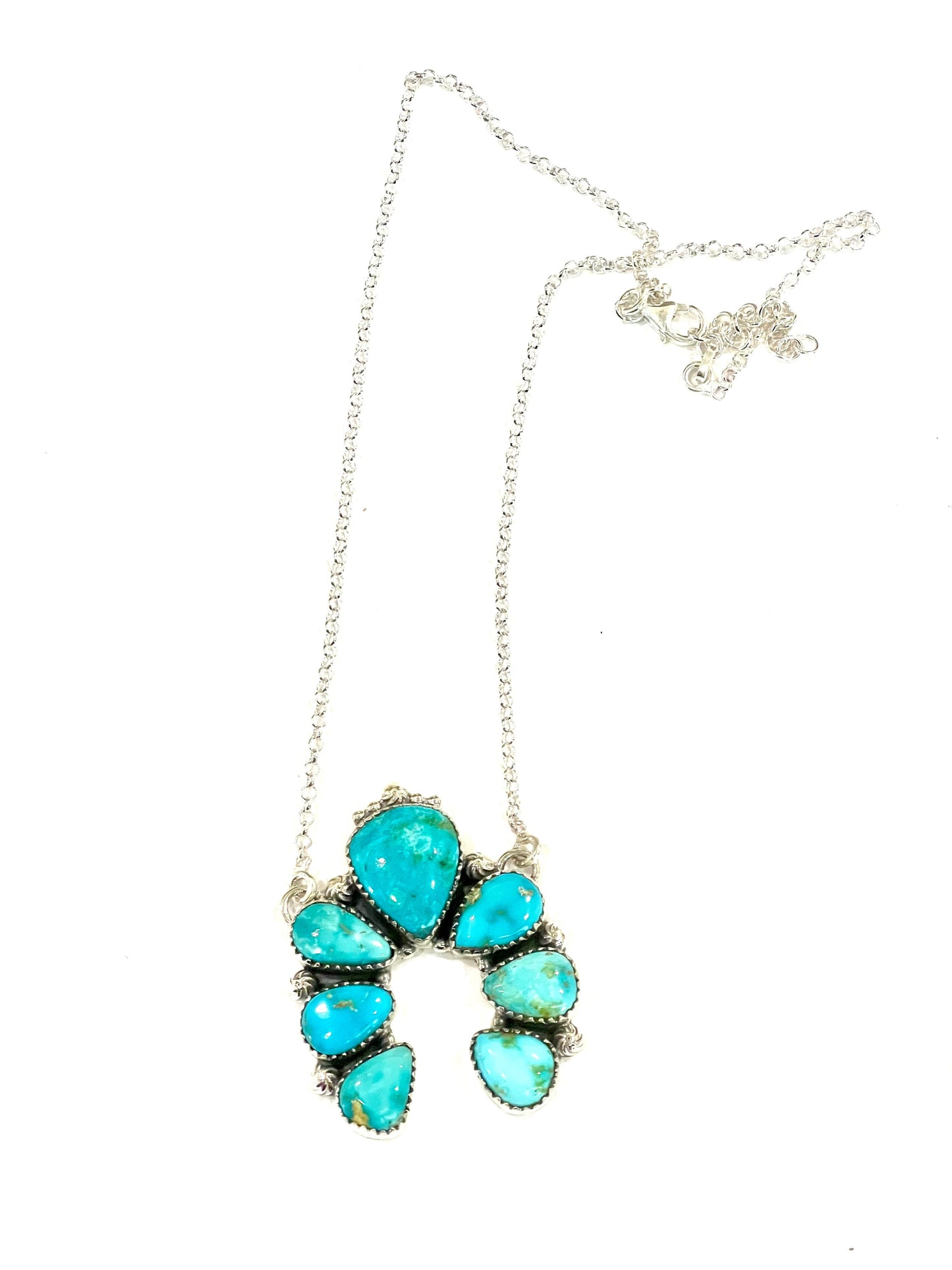 Handmade Sterling Silver & Sonoran Mountain Turquoise Naja Cluster Necklace