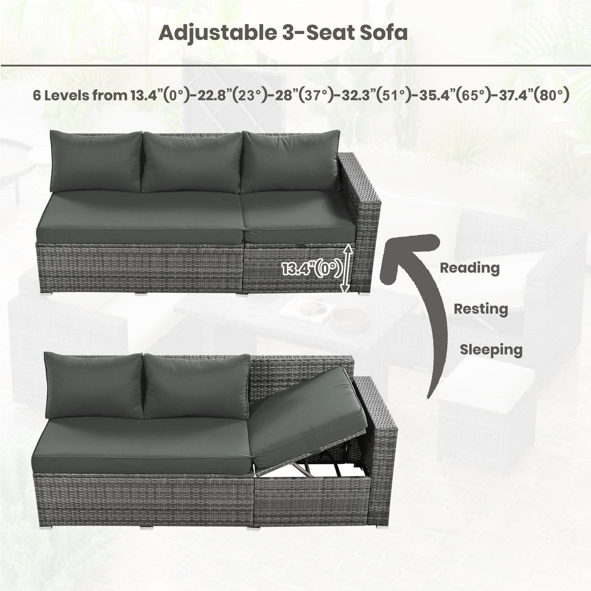 Outdoor 6-Piece All Weather PE Rattan Sofa Set, Garden Patio Wicker