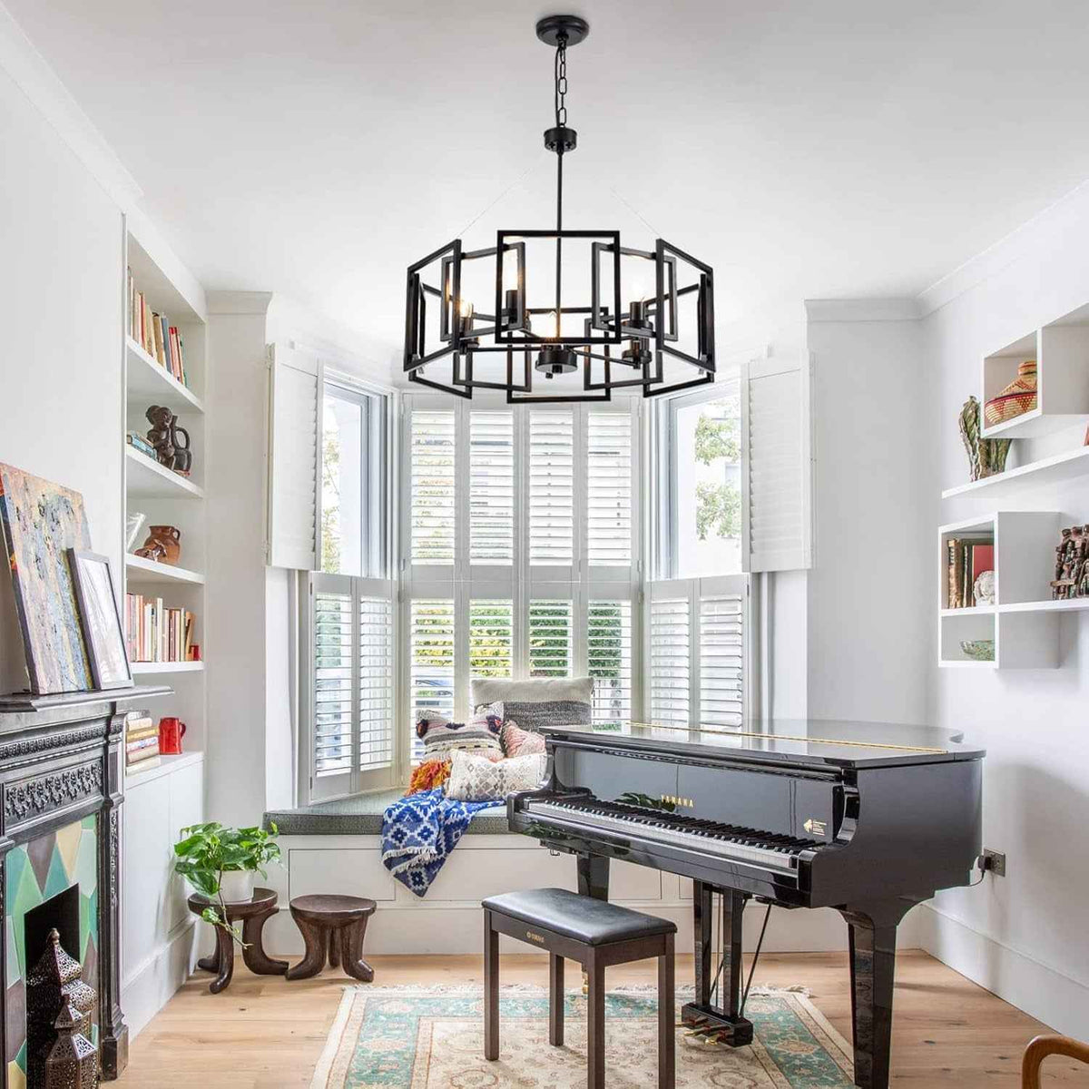 Industrial Style Five Light Matte Black Pendant Chandelier