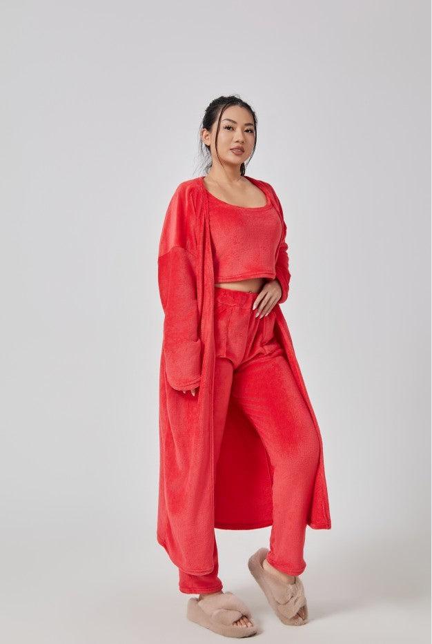 Women's 3-Piece Cozy Lounge Set - Pajama Set with Cardigan