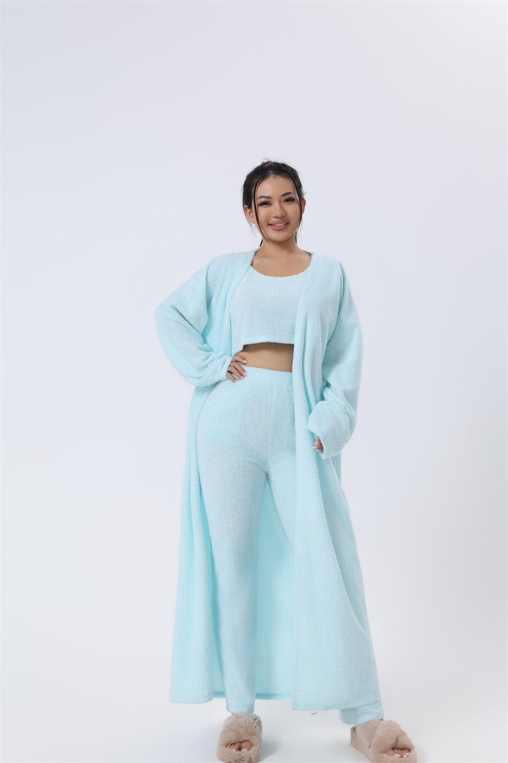 Women's 3-Piece Cozy Lounge Set - Pajama Set with Cardigan