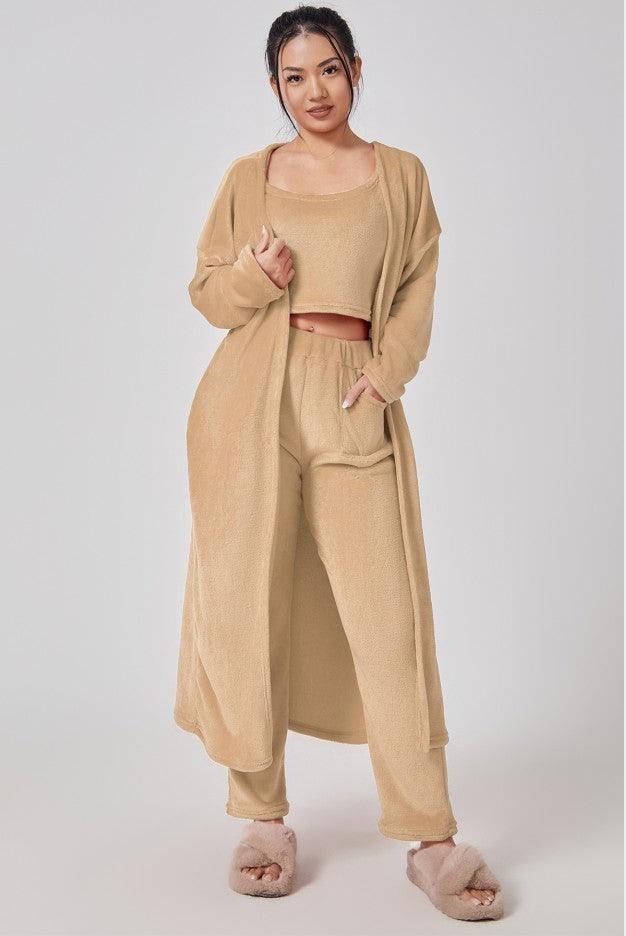 Women's 3-Piece Cozy Lounge Set - Pajama Set with Cardigan