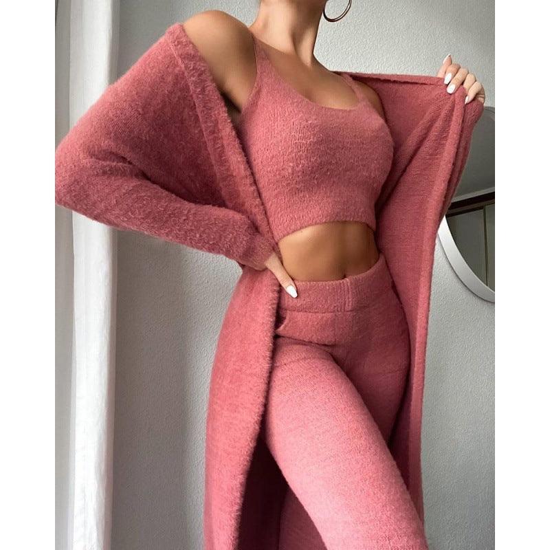 Women's 3-Piece Cozy Lounge Set - Pajama Set with Cardigan