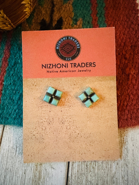 Handcrafted Sterling Silver & Turquoise Cluster Stud Earrings