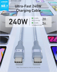 Anker USB-C to USB-C Cable (3 ft / 6 ft, 240W, Upcycled-Braided) - Trustymall