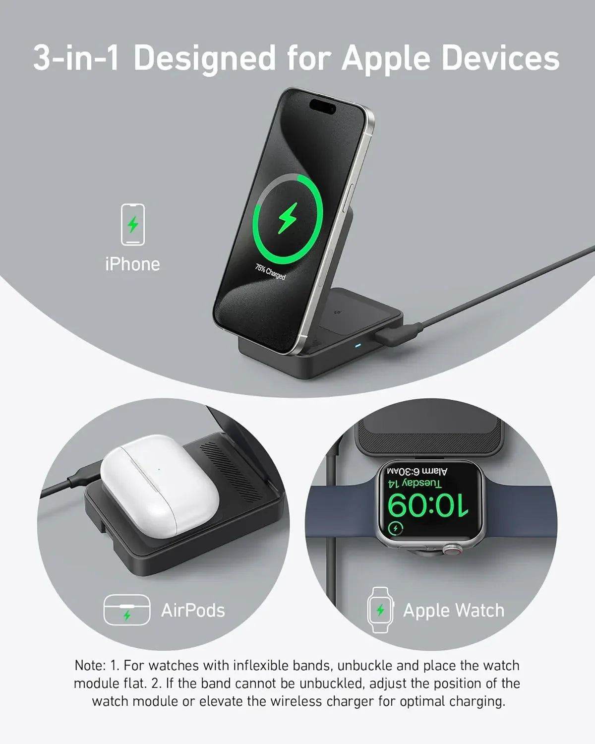 Anker MagGo Wireless Charging Station (Foldable 3-in-1) - Trustymall