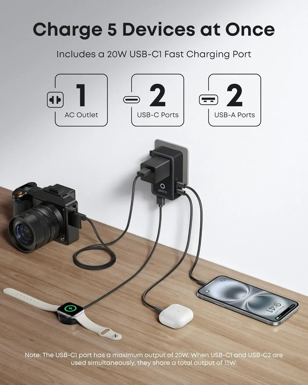 Anker Nano Travel Adapter (5-in-1, 20W, 1-Pack) - Trustymall