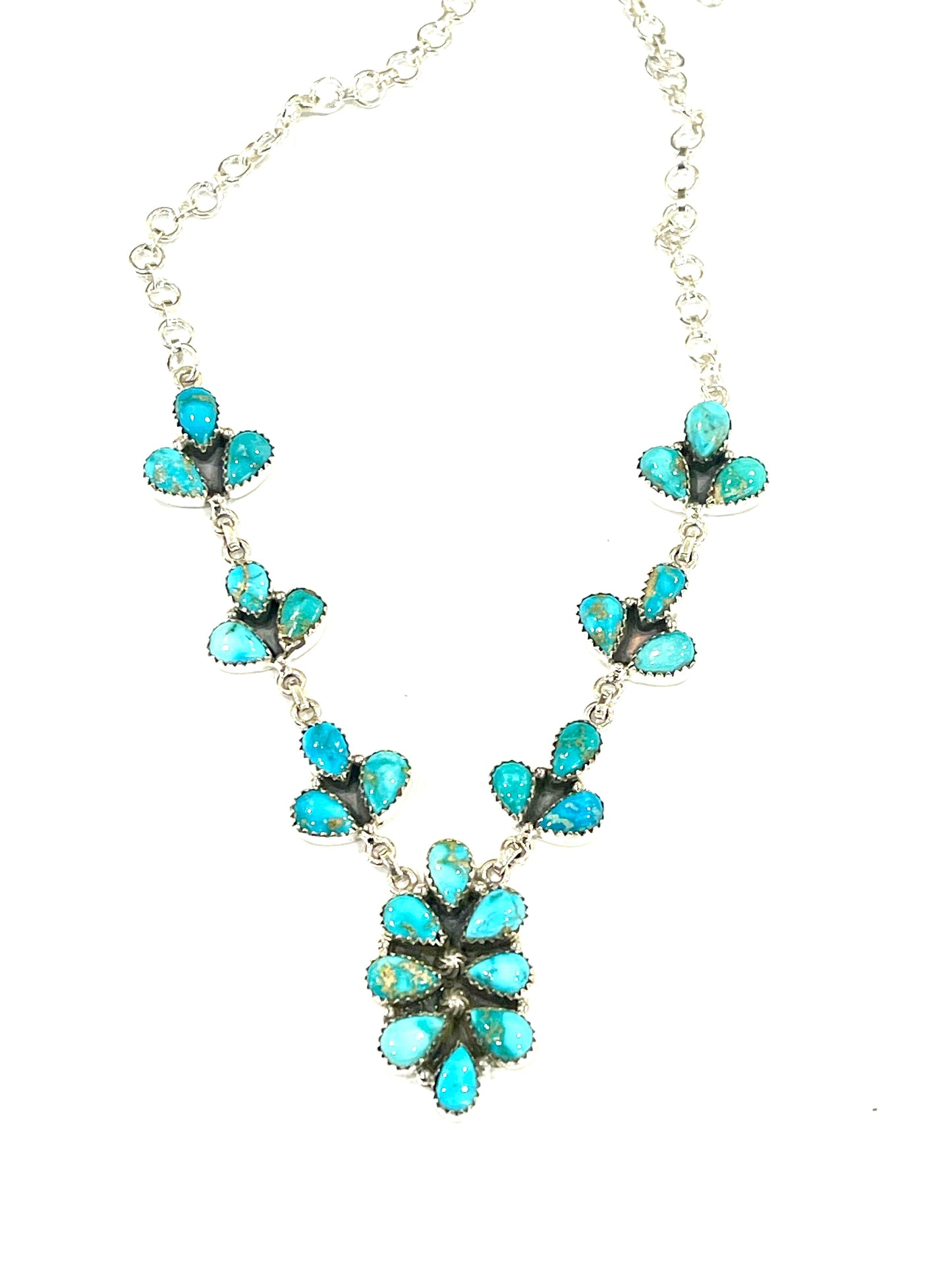 Handmade Sterling Silver & South Hill Sonoran Turquoise Cluster Necklace