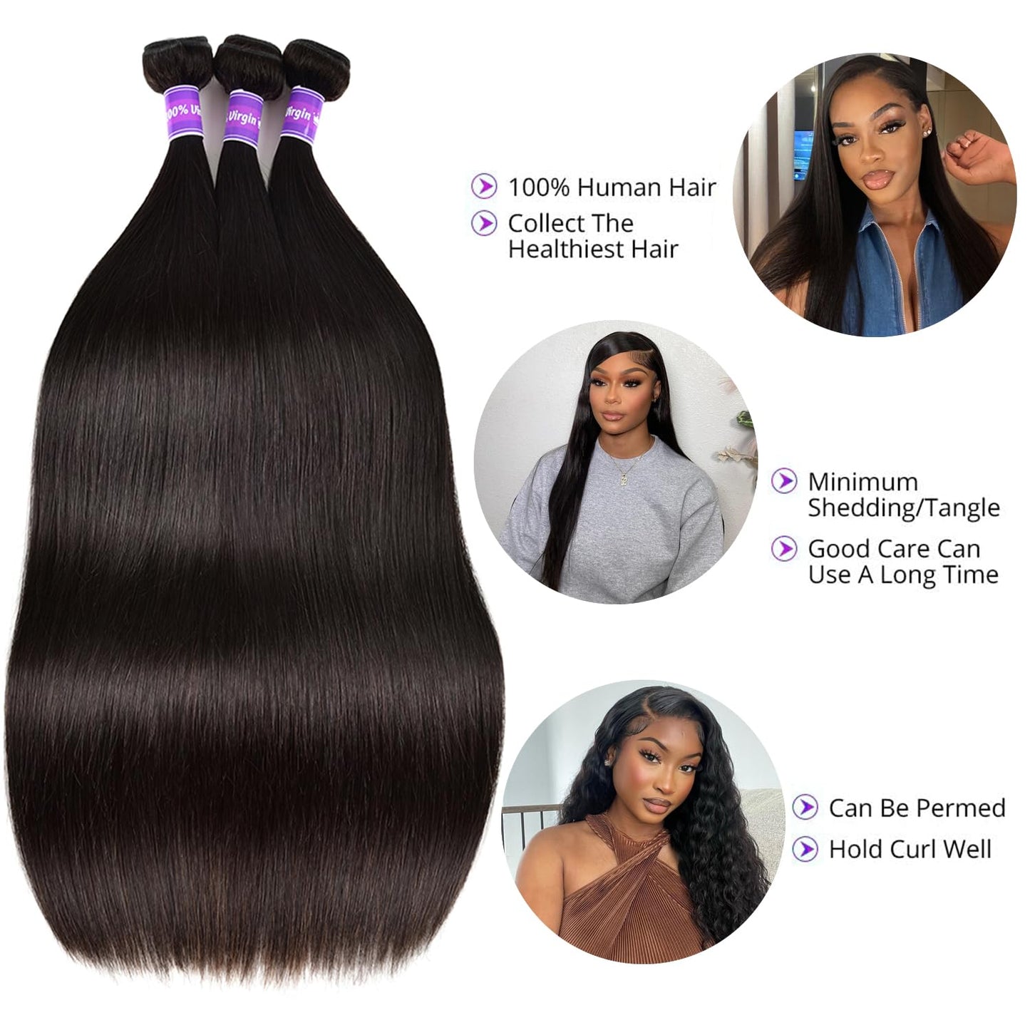 10A Brazilian Straight Hair Bundles 22 24 26 28 Inch Straight Hair 4 Bundles 100% Unprocessed Brazilian Virgin Hair Bundles Deals Human Hair Weft Weave Bundles Human Hair Extension