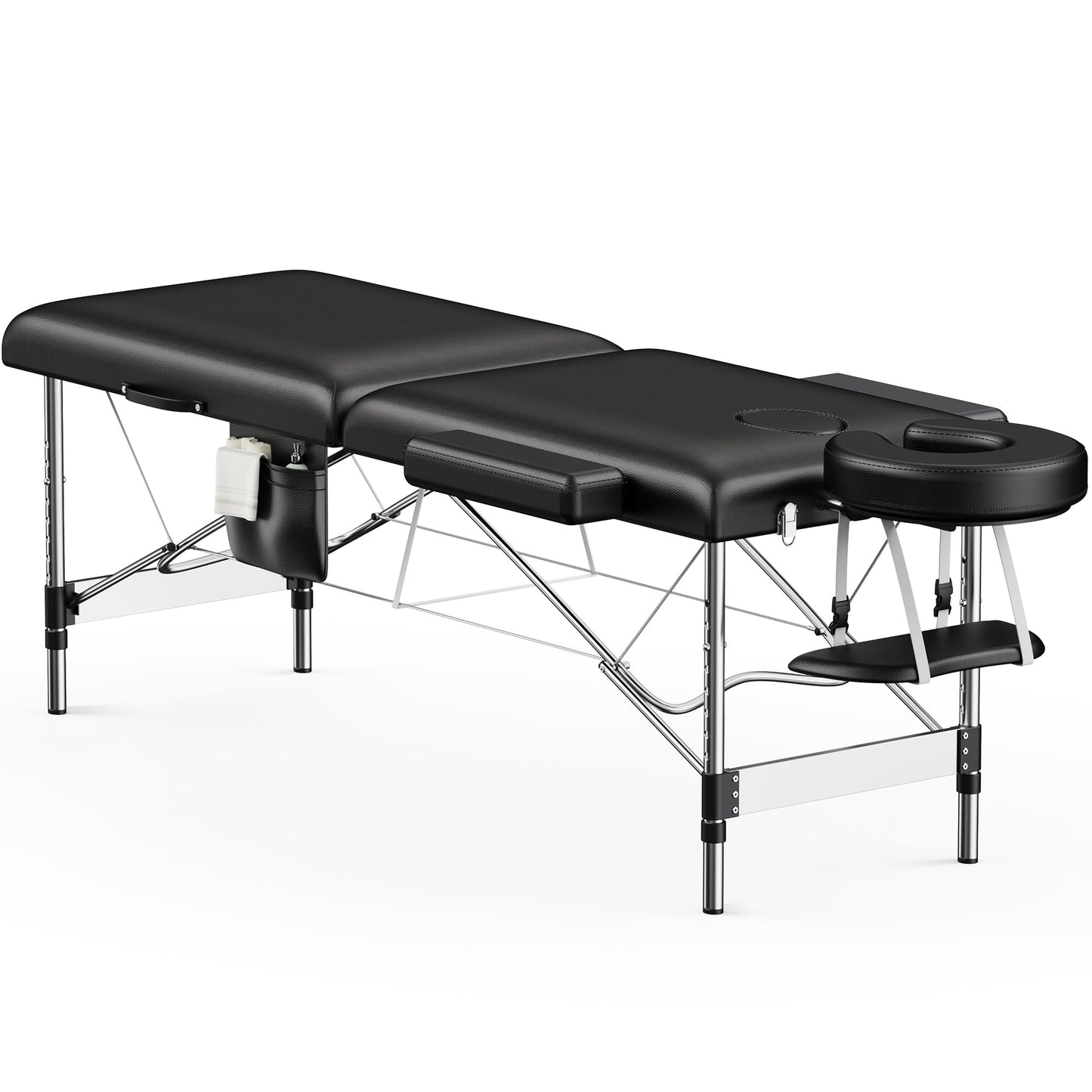 Brelley Massage Table Portable, 2-Fold Lash Bed with Side Pocket, Adjustable Height, Sturdy Aluminum Frame, Esthetician Spa Facial Bed, Tattoo Bed with Face Cradle & Carrying Bag, Black