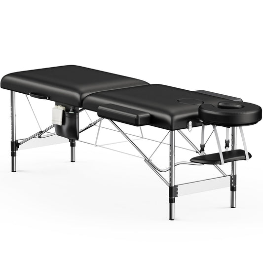 Brelley Massage Table Portable, 2-Fold Lash Bed with Side Pocket, Adjustable Height, Sturdy Aluminum Frame, Esthetician Spa Facial Bed, Tattoo Bed with Face Cradle & Carrying Bag, Black