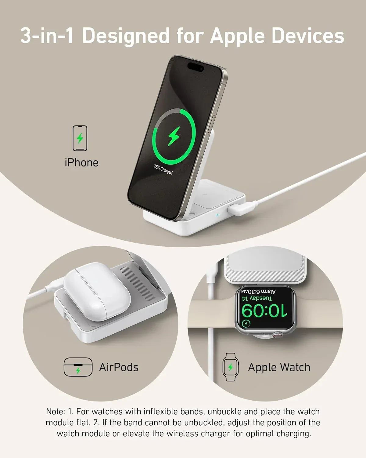 Anker MagGo Wireless Charging Station (Foldable 3-in-1) - Trustymall