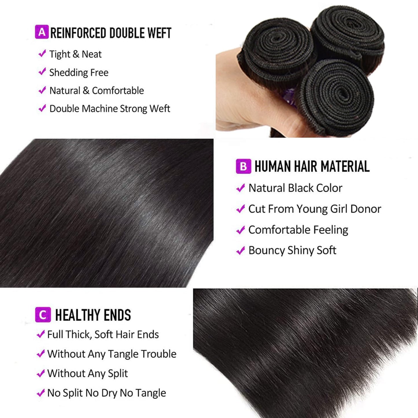 10A Brazilian Straight Hair Bundles 22 24 26 28 Inch Straight Hair 4 Bundles 100% Unprocessed Brazilian Virgin Hair Bundles Deals Human Hair Weft Weave Bundles Human Hair Extension
