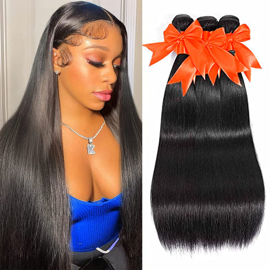 10A Human Hair Bundles 16 18 20 Inch Straight Bundles Human Hair 100% Unprocessed Brazilian Virgin Weave 3 Bundles Double Weft Raw Remy Hair Bundles Deals