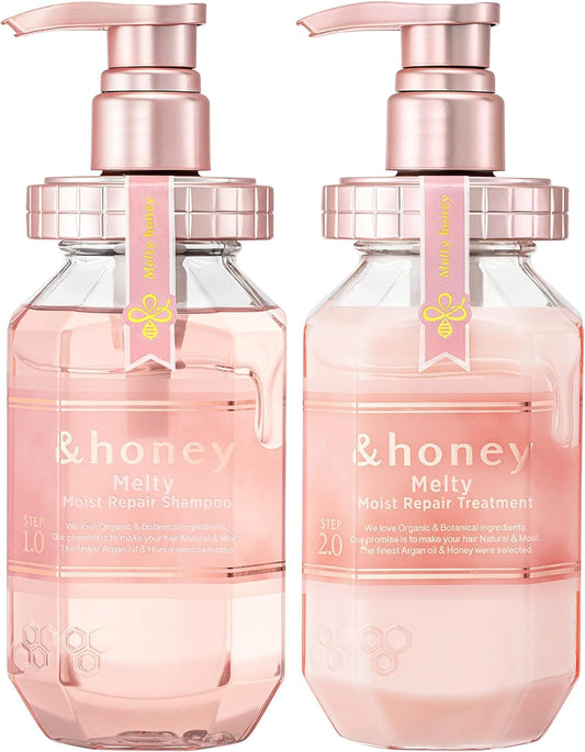 &honey Melty Moist Repair Japanese Shampoo & Conditioner Set | Made with Argan Oil, Honey, Royal Jelly, & Hyaluronic Acid | Free of Sulfates, Parabens, Silicon, Mineral Oils, & Synthetic Dyes