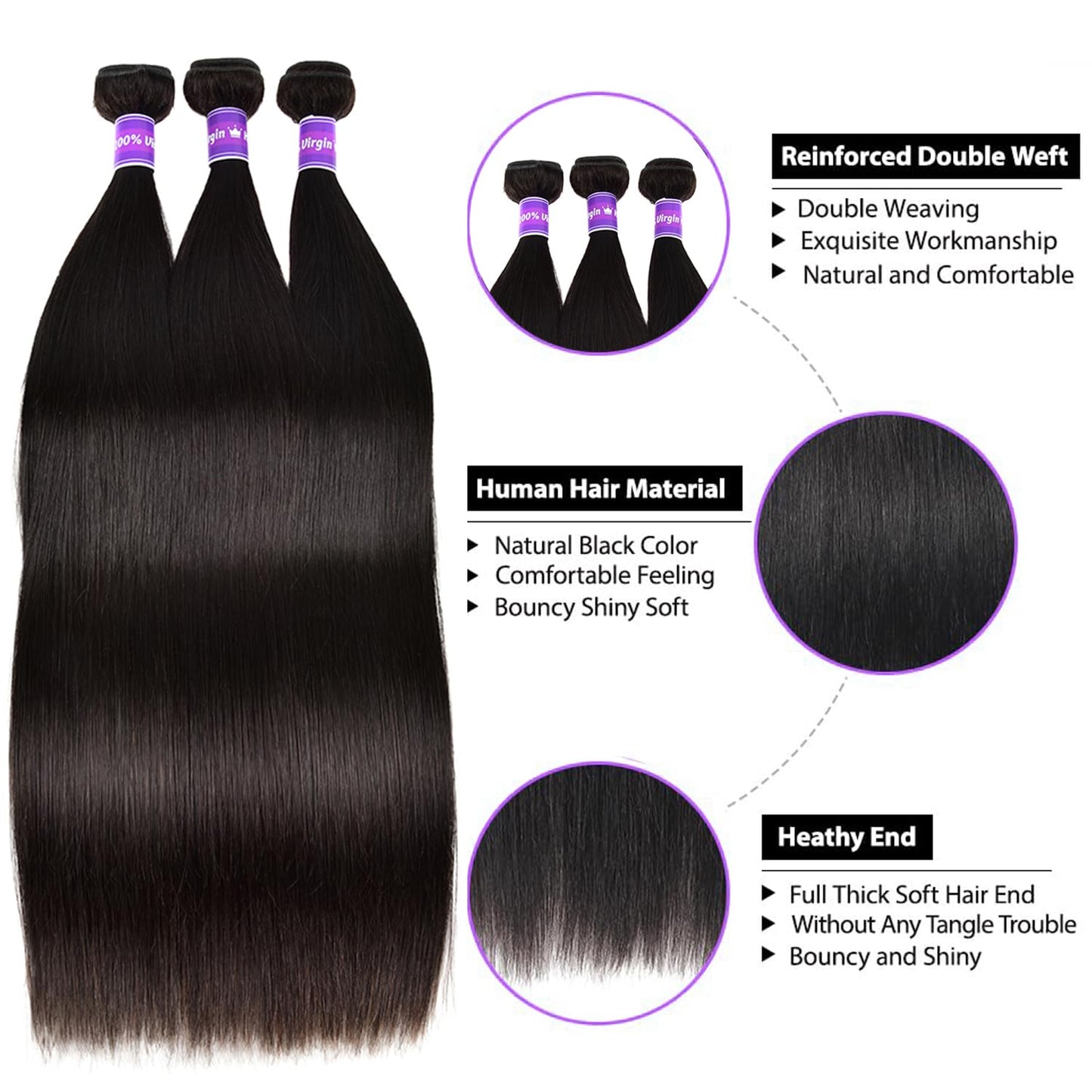10A Brazilian Straight Hair Bundles 22 24 26 28 Inch Straight Hair 4 Bundles 100% Unprocessed Brazilian Virgin Hair Bundles Deals Human Hair Weft Weave Bundles Human Hair Extension