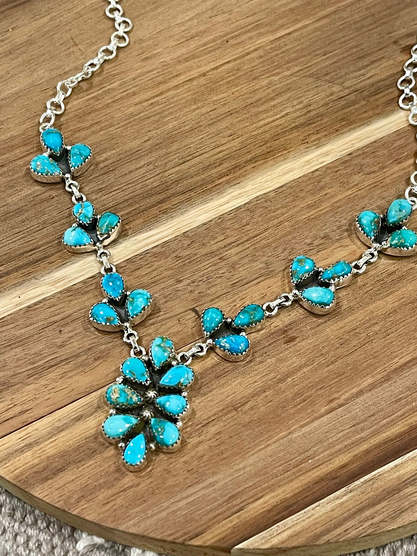 Handmade Sterling Silver & South Hill Sonoran Turquoise Cluster Necklace