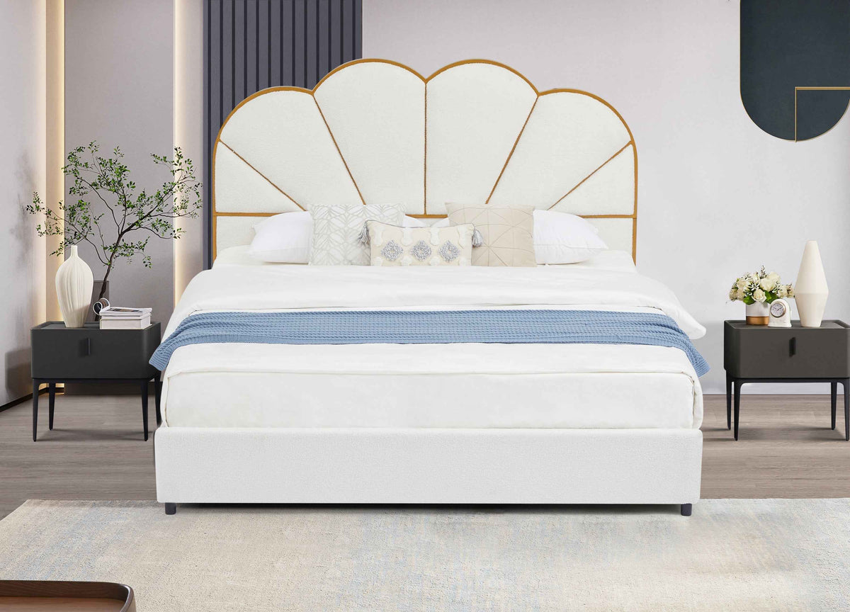 King Size Bed Frame with Drawer, Upholstered Smart Platform Bed with