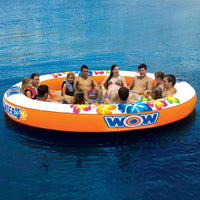 Side angle showing multiple mesh seats of the WOW Watersports 12 person Stadium Islander floating island