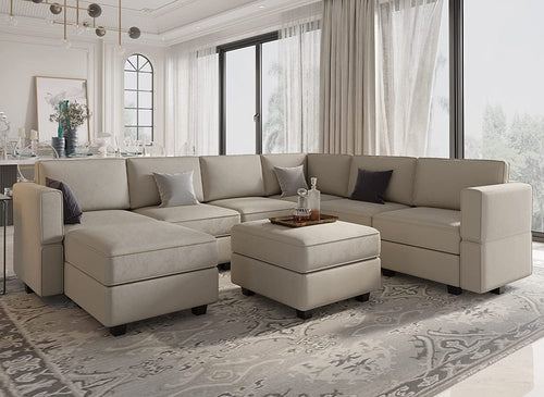 Oversized U Shaped Sectional Sofa With Hidden Storage