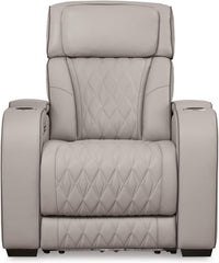 Light Gray Leather Power Recliner With Adjustable Headrest
