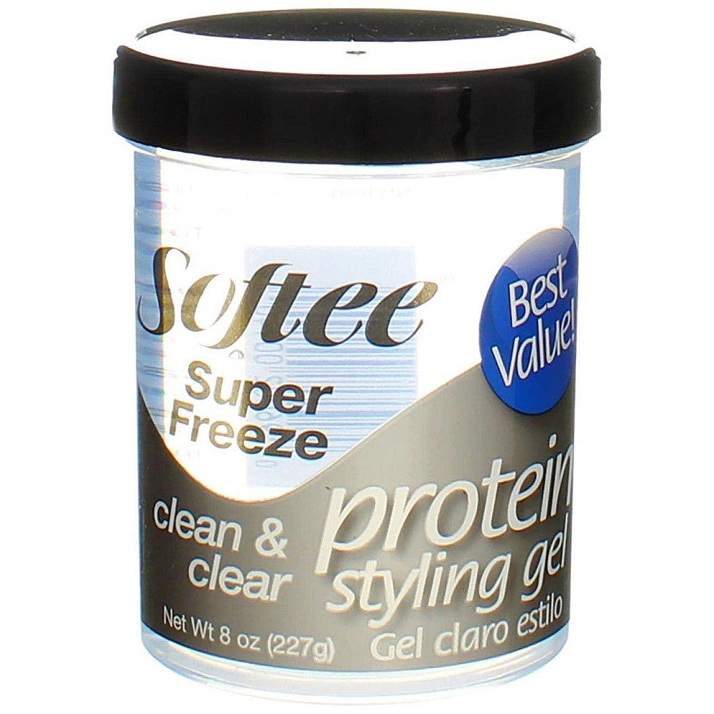 Softee Super Freeze Protein Styling Gel, Clean & Clear, 8 Oz