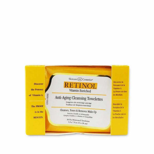 Retinol Anti-Aging Cleansing Towelettes – All-in-One Cleanser, Toner & Makeup Remover In A Convenient Pre-Moistened Wipe – On-The-Go Exfoliating, Toning & Hydrating Leaves Skin Clean, Fresh & Refined
