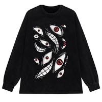 Harajuku Anime Eyes Graphic Washed T-Shirt Men Streetwear Cotton Tee