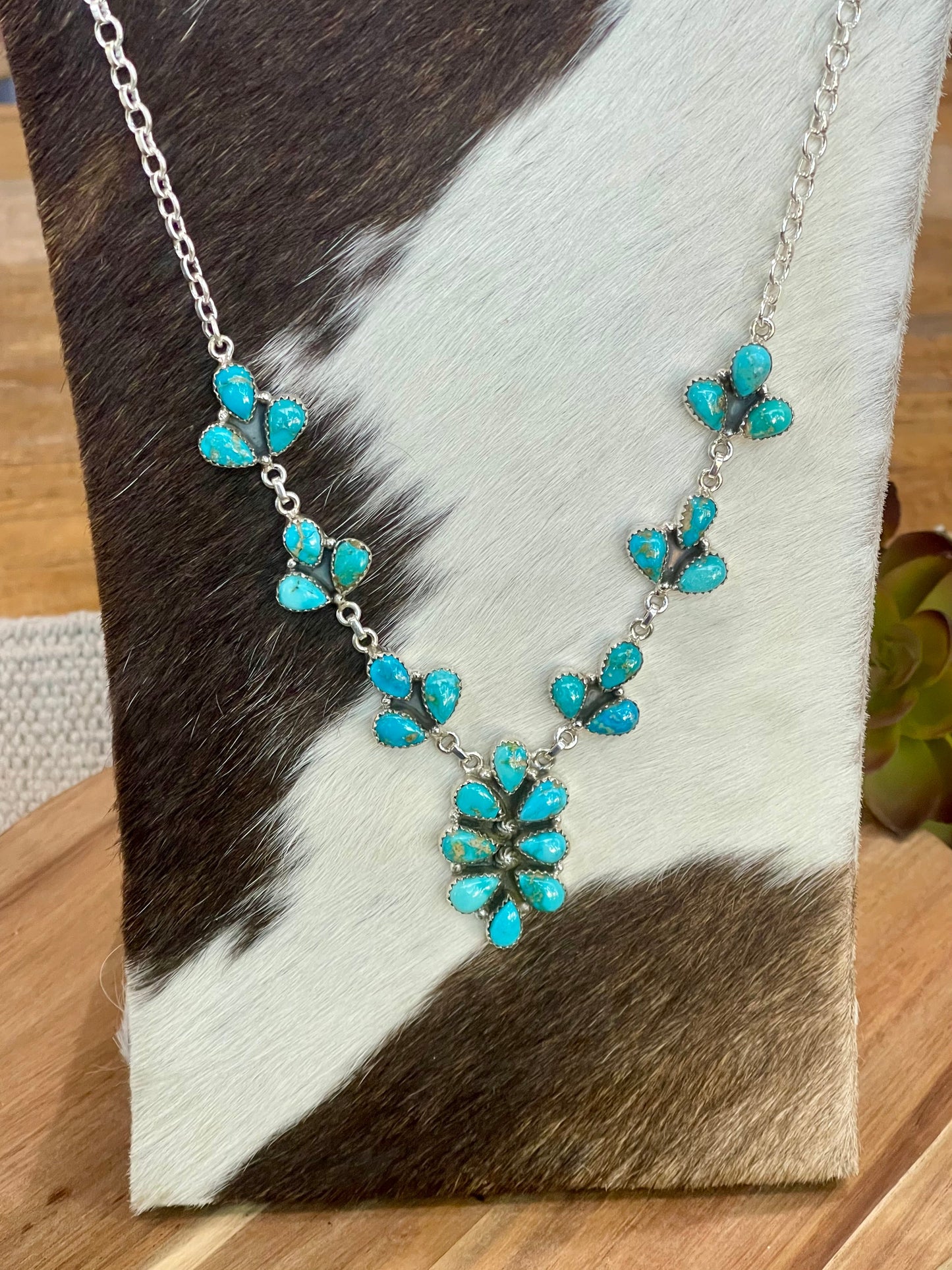 Handmade Sterling Silver & South Hill Sonoran Turquoise Cluster Necklace