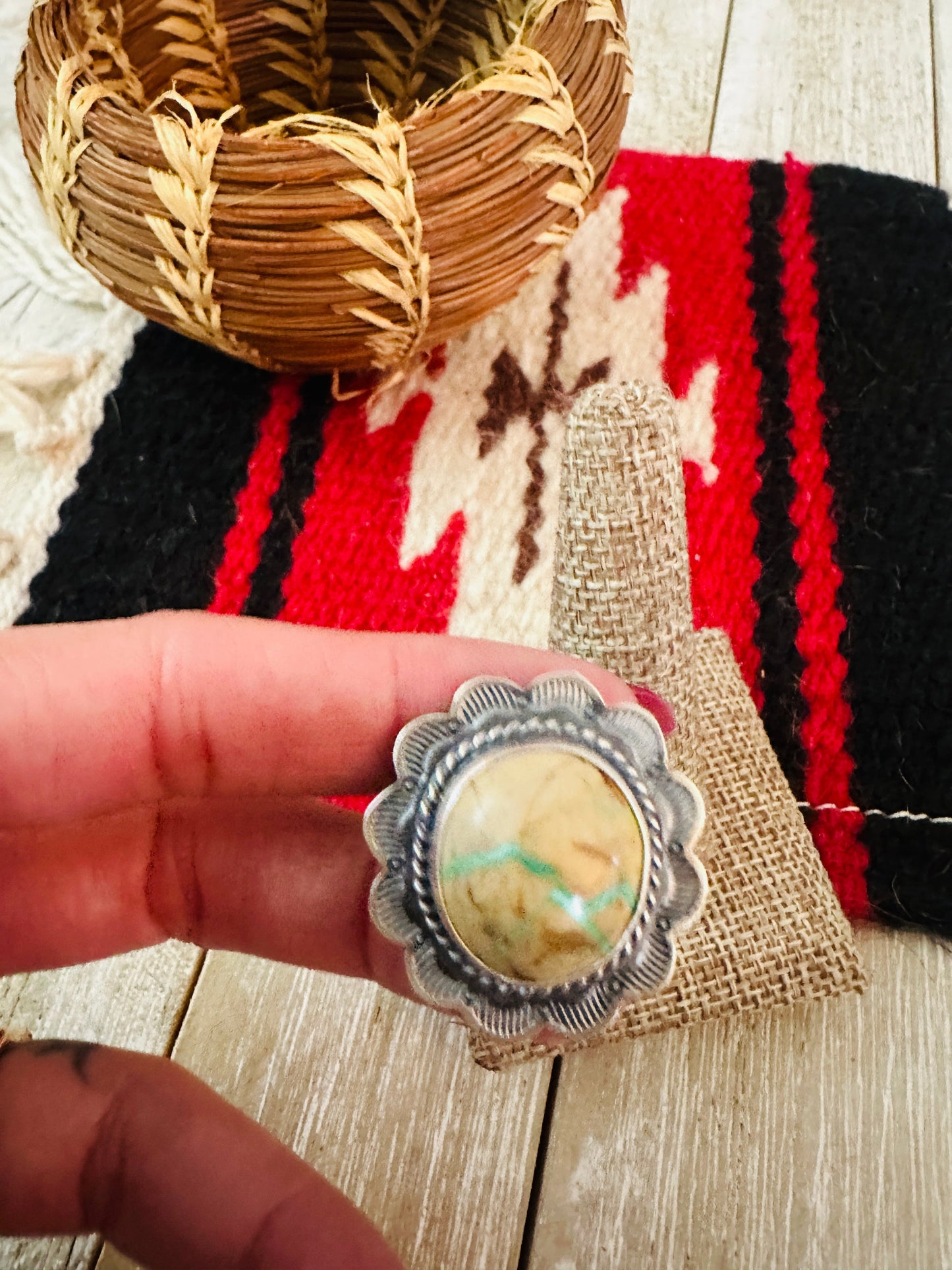 Handcrafted Ribbon Turquoise & Sterling Silver Ring Size 6.5