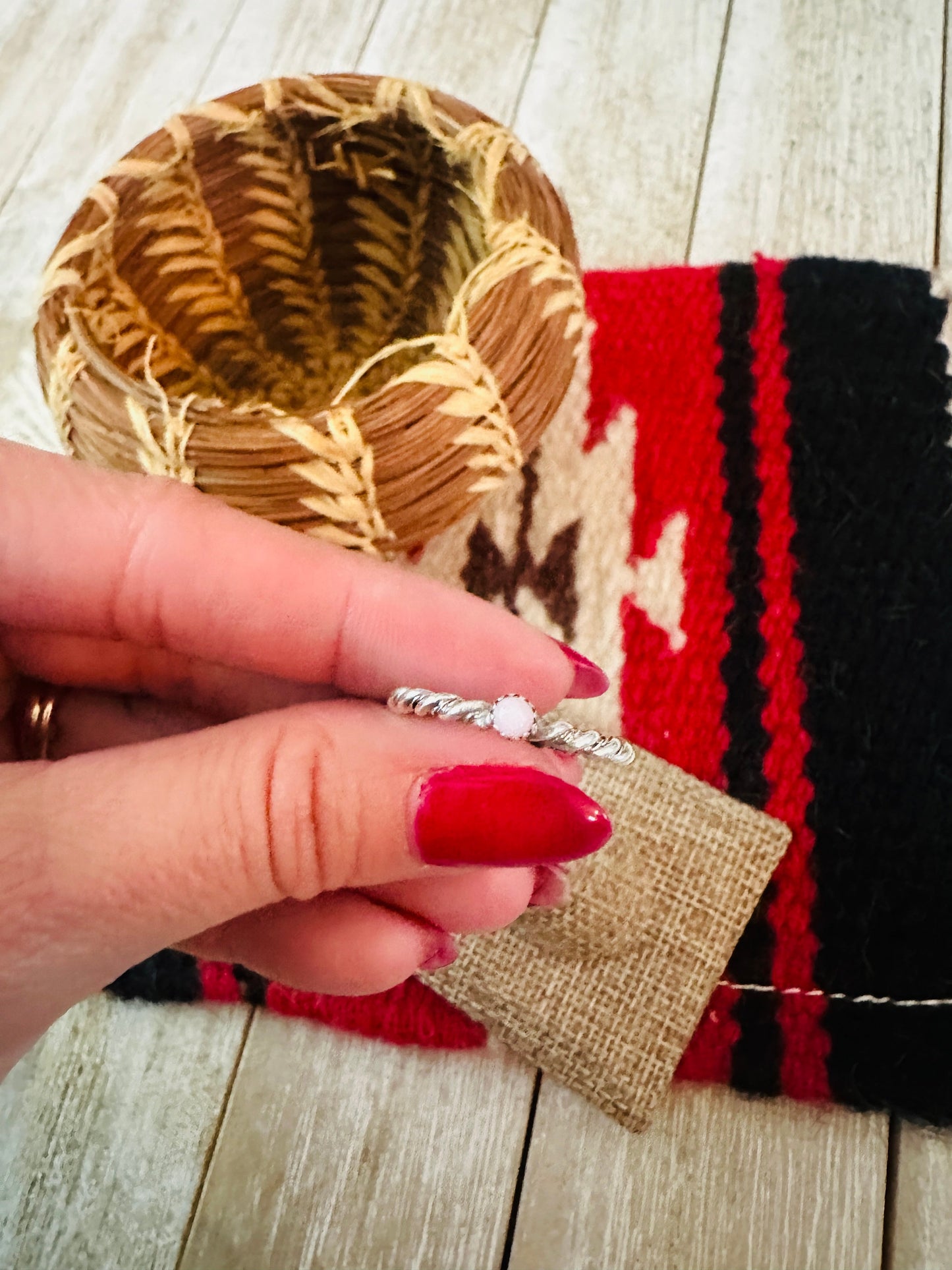 Handcrafted Queen Pink Conch  & Sterling Silver Twisted Band Ring