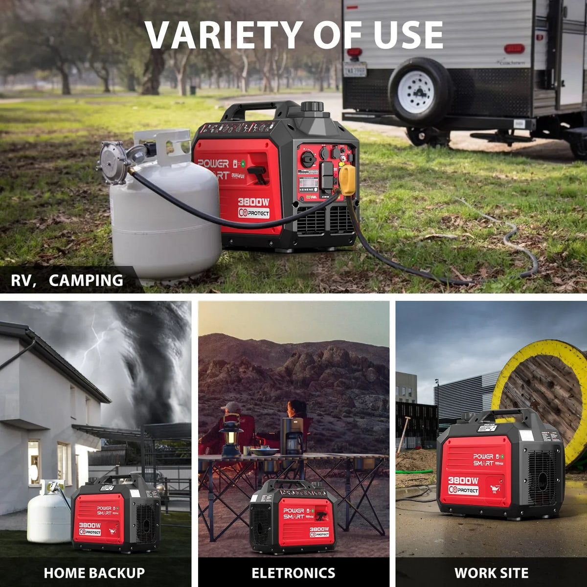 Portable inverter generator being carried by hand, highlighting lightweight design.
