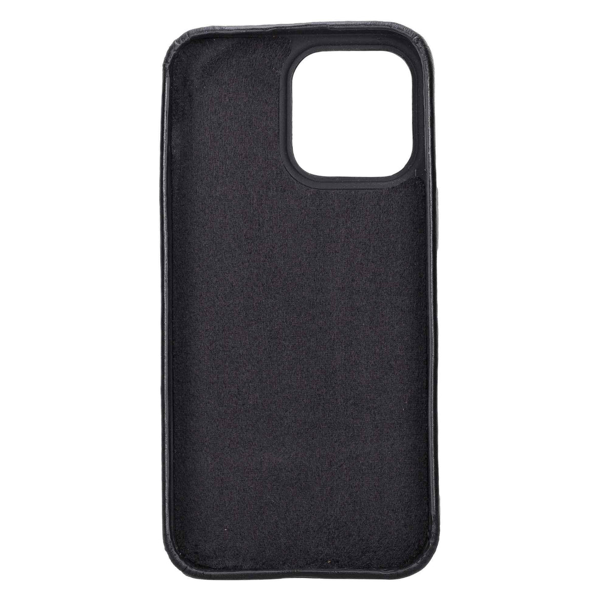 Side angle of leather iPhone case showing precise cutouts for buttons and ports.