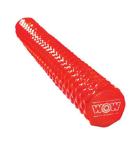 Red foam pool noodle with triple-dip vinyl coating visible, emphasizing durability